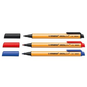 Lot de 3 stylos feutre greenpoint pte large 0 8 mm noir bleu rouge x 10 stabilo