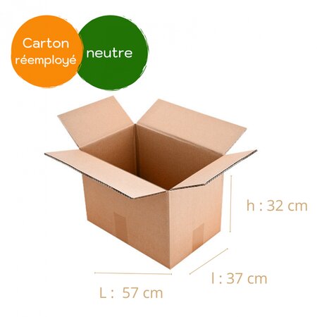 Lot de 100 cartons de déménagement 57 x 37 x 32 double cannelure fond semi auto (x100)