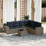 vidaXL Salon de jardin 7 Pièces avec coussins gris résine tressée