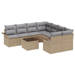 vidaXL Ensemble de canapé de jardin 9 Pièces Beige Poly rotin