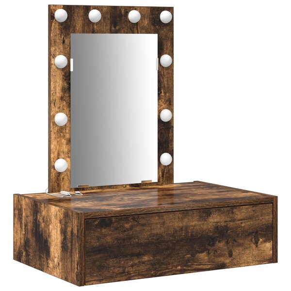 vidaXL Table de maquillage murale avec lumières LED en chêne fumé