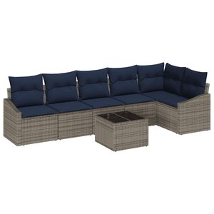 vidaXL Ensemble de canapé de jardin 7 Pièces Gris et marine polyrotin