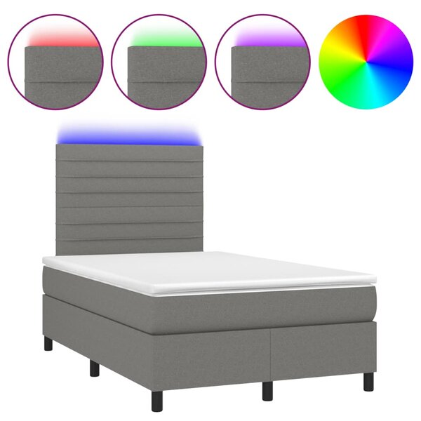 vidaXL Sommier à lattes de lit matelas LED gris foncé 120x190 cm tissu