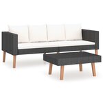 vidaXL Salon de jardin 2 Pièces avec coussins Résine tressée Noir