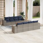 vidaXL Salon de jardin 9 Pièces avec coussins gris résine tressée
