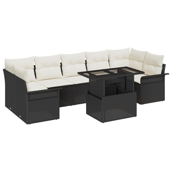 vidaXL Ensemble de 8 Canapés de Jardin avec Coussins en Poly Rotin Noir
