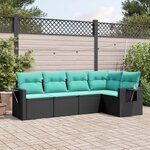 vidaXL Salon de jardin 5 Pièces avec coussins noir résine tressée