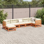 vidaXL Salon de jardin 7 Pièces avec coussins cire marron bois pin massif
