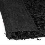 vidaXL Tapis shaggy Cuir véritable 120 x 170 cm Noir