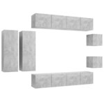 vidaXL Ensemble de meubles TV 8 Pièces Gris béton Bois d'ingénierie