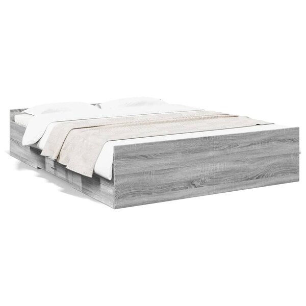 vidaXL Cadre de lit avec tiroirs sans matelas sonoma gris 160x200 cm