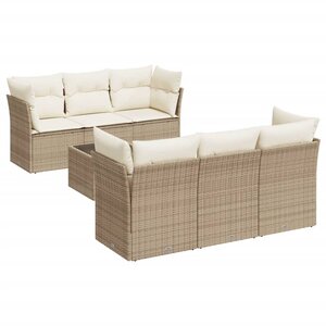 vidaXL Salon de jardin avec coussins 7 Pièces beige résine tressée