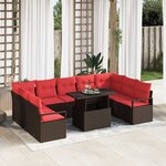 vidaXL Ensemble de canapé de jardin 10 Pièces Marron et rouge Poly rotin