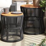 vidaXL Tables d'appoint de jardin 2 Pièces dessus en bois noir poly rotin