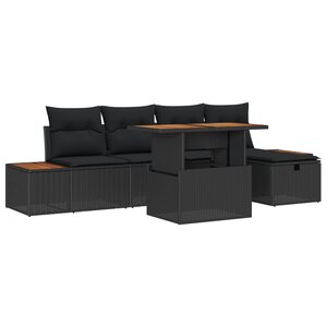 vidaXL Ensemble de canapé de jardin 6 pièces avec coussins Noir Poly Rattan