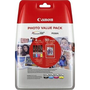 Canon pack cartouches d'encres photo cli-551xl - noir cyan magenta et jaune