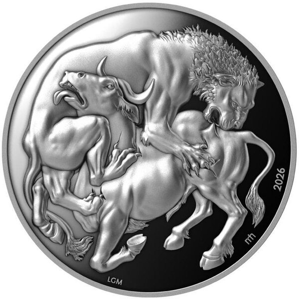 Monnaie LION VS BULL 2 Oz Argent 25$ Liberia 2026 (PRÉCOMMANDE)