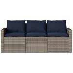 vidaXL Canapé de jardin avec coussins 3 places gris résine tressée