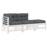 vidaXL Salon de jardin 3 Pièces avec coussins blanc bois massif