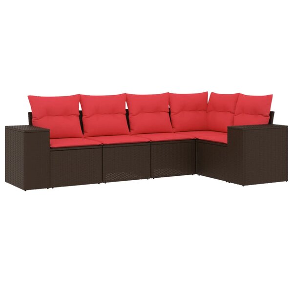vidaXL Salon de jardin avec coussins 5 Pièces marron résine tressée