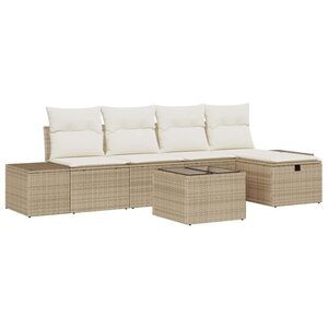 vidaXL Ensemble de canapé de jardin 6 Pièces Beige Poly rotin