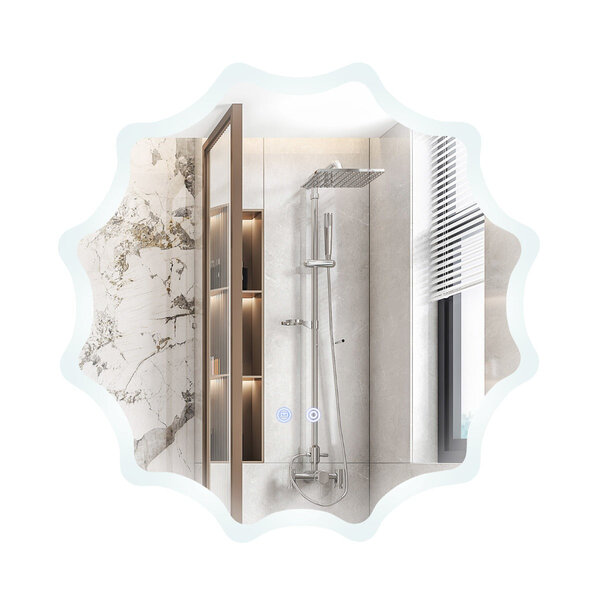 Miroir mural rond avec 3 couleurs de lumière et anti-buée miroir de maquillage éclairé à intensité variable avec bouton tactile intelligent 60 cm x 60 cm argent 20_0008918