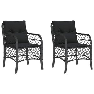 vidaXL Chaises de jardin avec coussins lot de 2 noir résine tressée