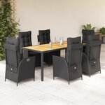 vidaXL Ensemble à manger de jardin coussins 7Pièces Noir Résine tressée