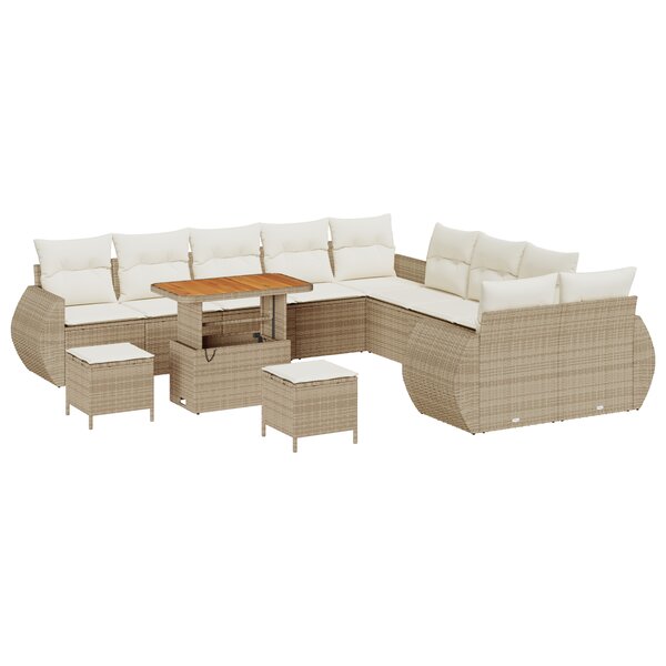 Ensemble de canapé de jardin de 13 pièces avec coussins beige en poly rotin acacia