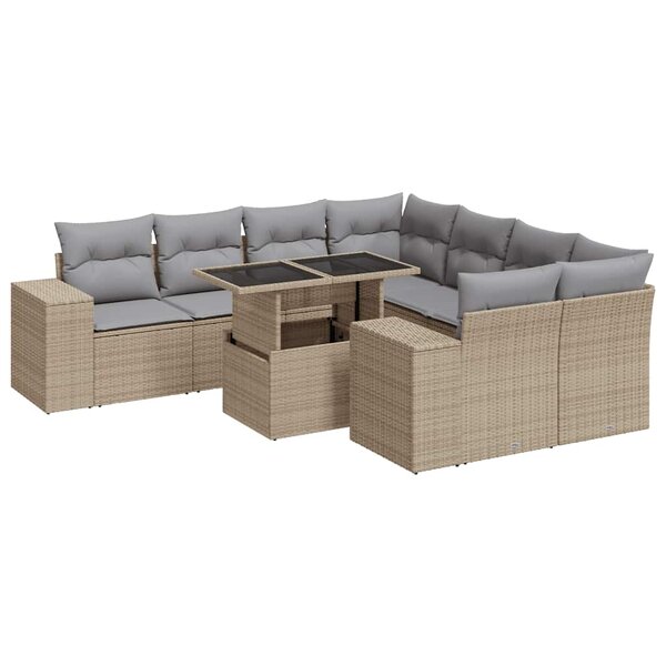 vidaXL Salon de jardin avec coussins 9 Pièces beige résine tressée