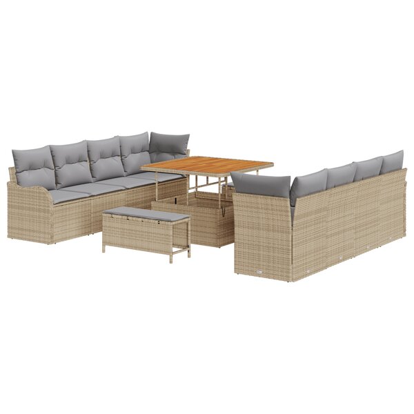 vidaXL Ensemble de canapé de jardin 11 pièces avec coussins en poly rotin beige et acacia.