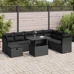vidaXL Salon de jardin 9 Pièces avec coussins noir résine tressée