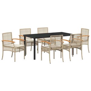 vidaXL Ensemble de salle à manger pour jardin 7 Pièces Beige et Noir