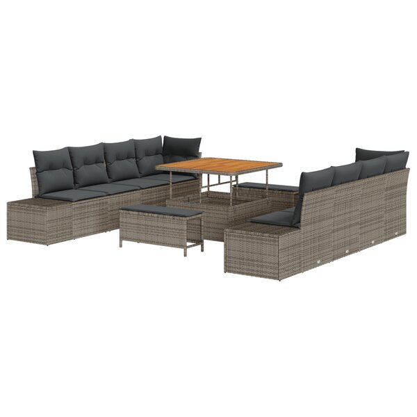 vidaXL Canapé de jardin 11 pièces avec coussins gris en rotin synthétique acacia