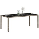 vidaXL Table de jardin dessus en verre gris clair résine tressée