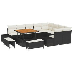 vidaXL Ensemble de canapé de jardin avec coussin 12 Pièces Noir et Crème