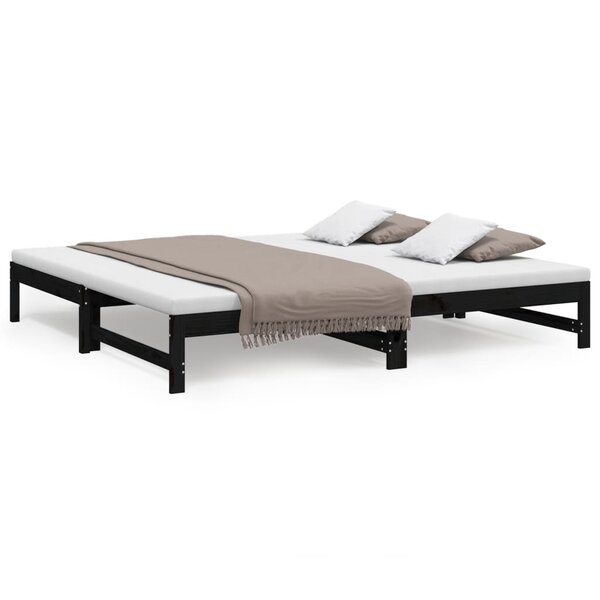 vidaXL Lit coulissant Noir 2x(100x200) cm Bois de pin massif