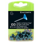 Boîte De 100 Épingles À Tête Plate Unie - Hauteur De Pointe 8mm - 5mm De Diamètre - Bleu Clair - Exacompta