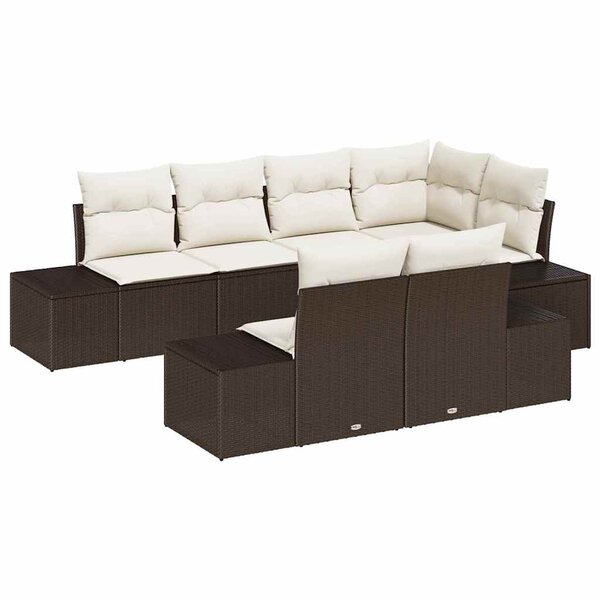 vidaXL Ensemble de canapé de jardin avec coussin 7 Pièces Marron et Crème