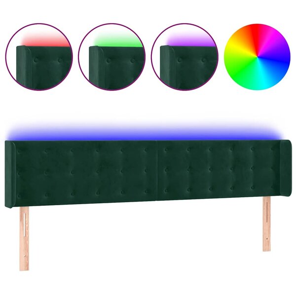 vidaXL Tête de lit à LED Vert foncé 183x16x78/88 cm Velours