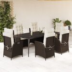 vidaXL Ensemble à manger de jardin et coussins 7 Pièces marron rotin