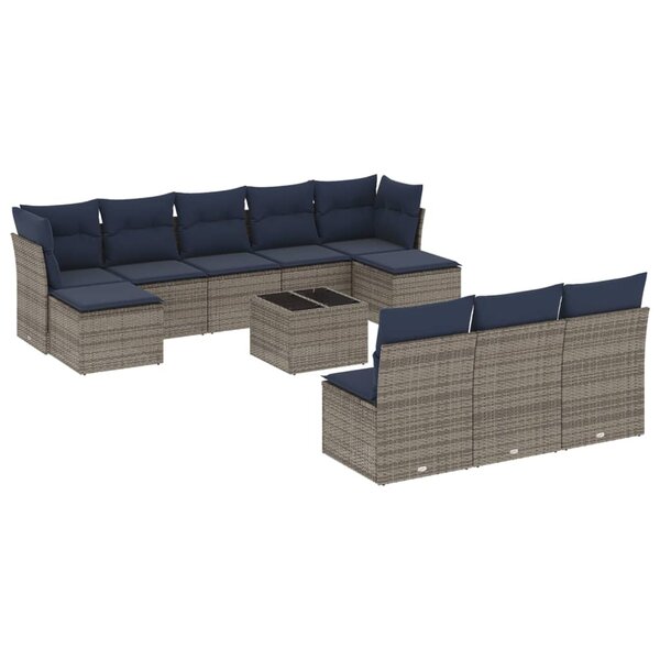 vidaXL Salon de jardin 11 Pièces avec coussins gris résine tressée