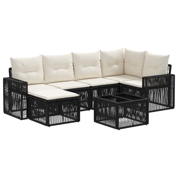 vidaXL Ensemble de canapé de jardin 7 Pièces Noir et blanc crème