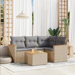 vidaXL Salon de jardin avec coussins 5 Pièces beige résine tressée