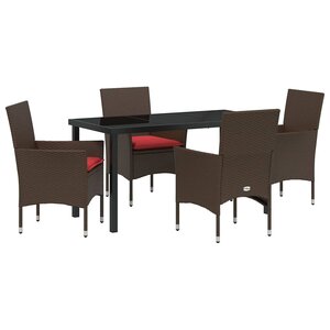 vidaXL Ensemble table et chaises avec coussin 5 Pièces Marron Rotin PE
