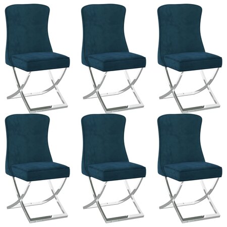 vidaXL Chaises à manger lot de 6 bleu 53x52x98 cm velours et inox