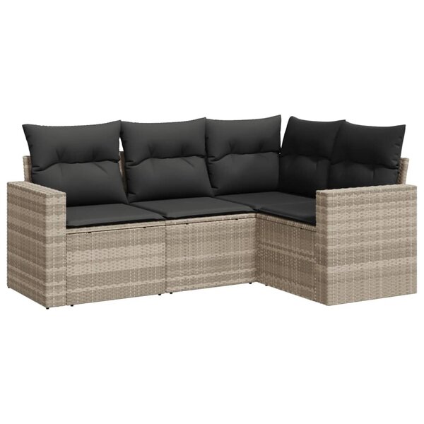 vidaXL Salon de jardin 4 Pièces avec coussins gris clair résine tressée