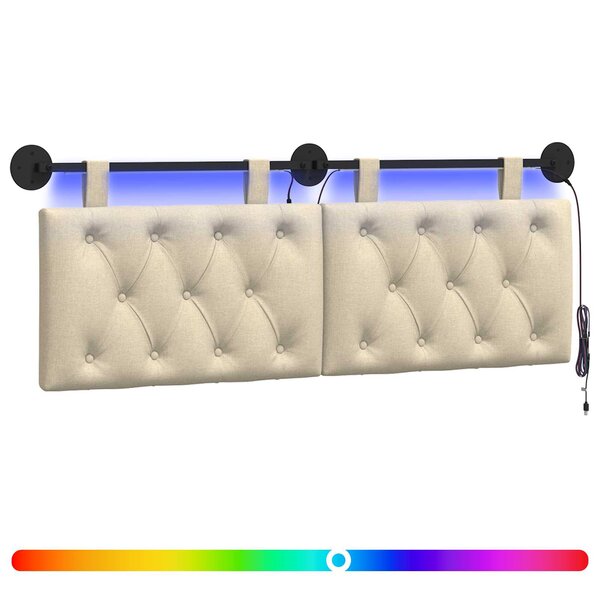 vidaXL Tête de lit suspendue Avec lumière LED Crème Tissu