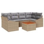 vidaXL Ensemble de canapés de jardin 7 pièces avec coussins en poly rattan beige et en acacia.
