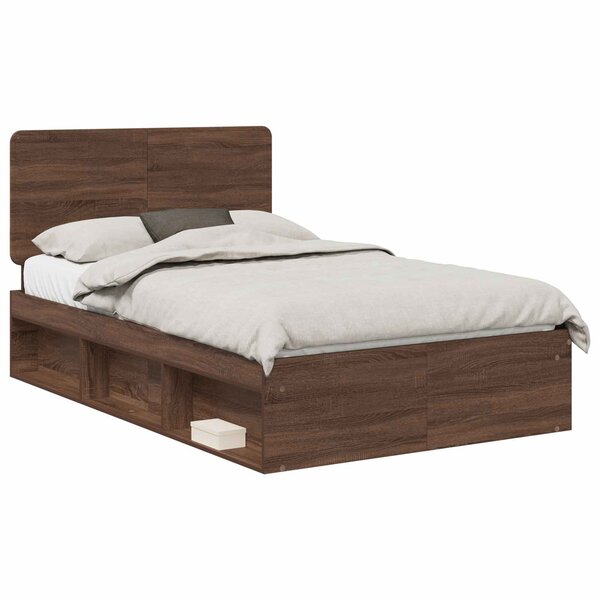 vidaXL Cadre de lit Chêne brun 120 x 190 cm Bois de pin massif